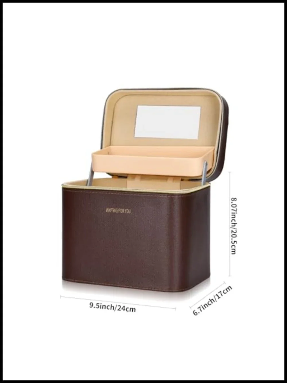 Large Train Case Makeup Box Portable Leather Cosmetic Organizer with Mirror